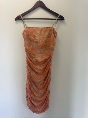 Forever 21 Orange Marble Ruched Slip Dress
